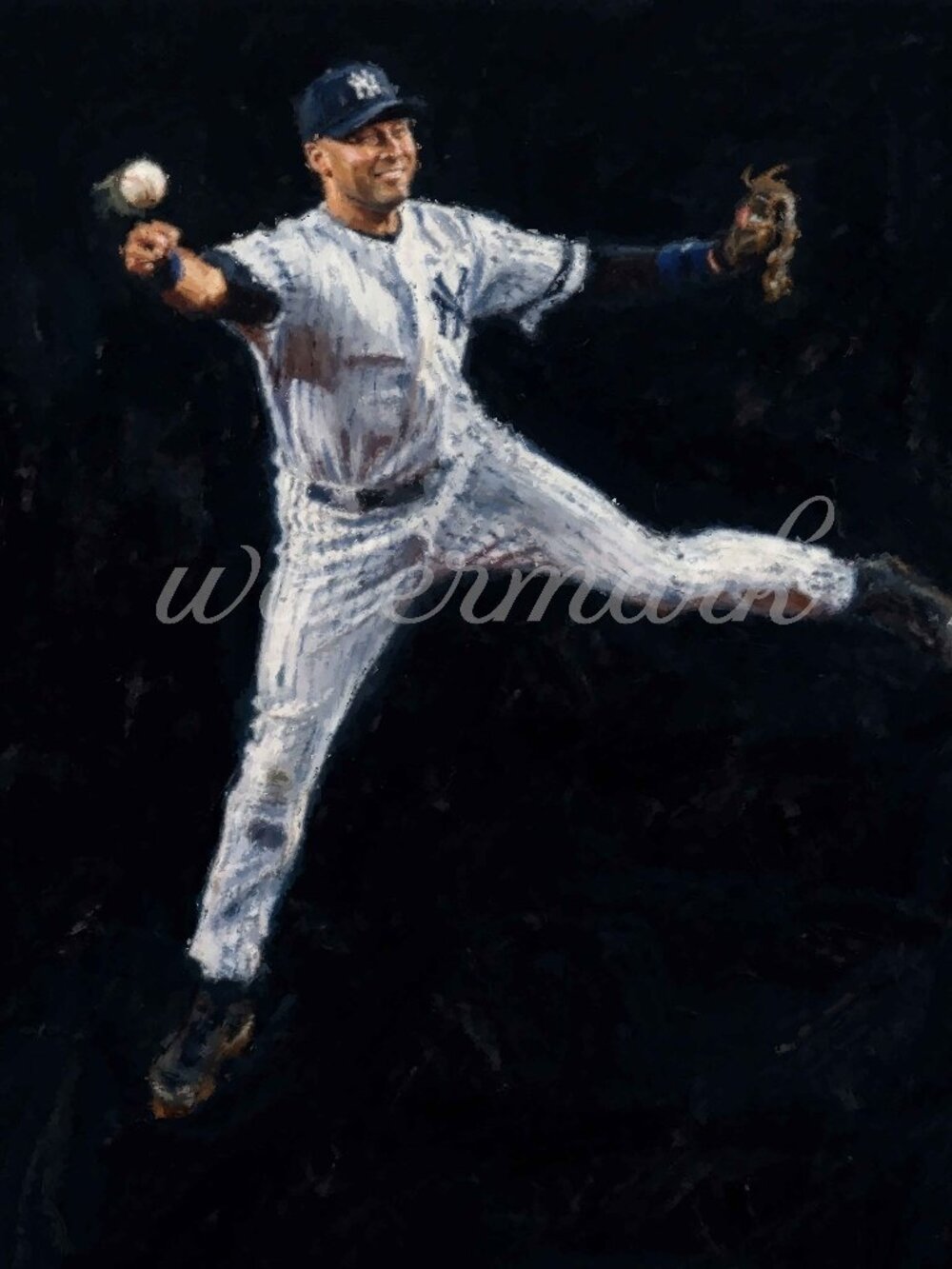 Derek Jeter Painting PRINT 8x10 Lithograph "Jump Throw" Limited Edition Print